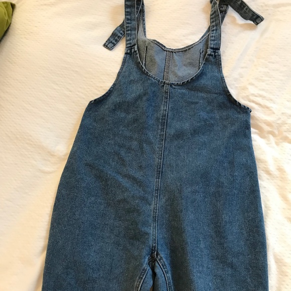 Vintage Denim Overalls L Pockets Side Zip Adjustable Straps Wide Leg Bib Front - Picture 2 of 11
